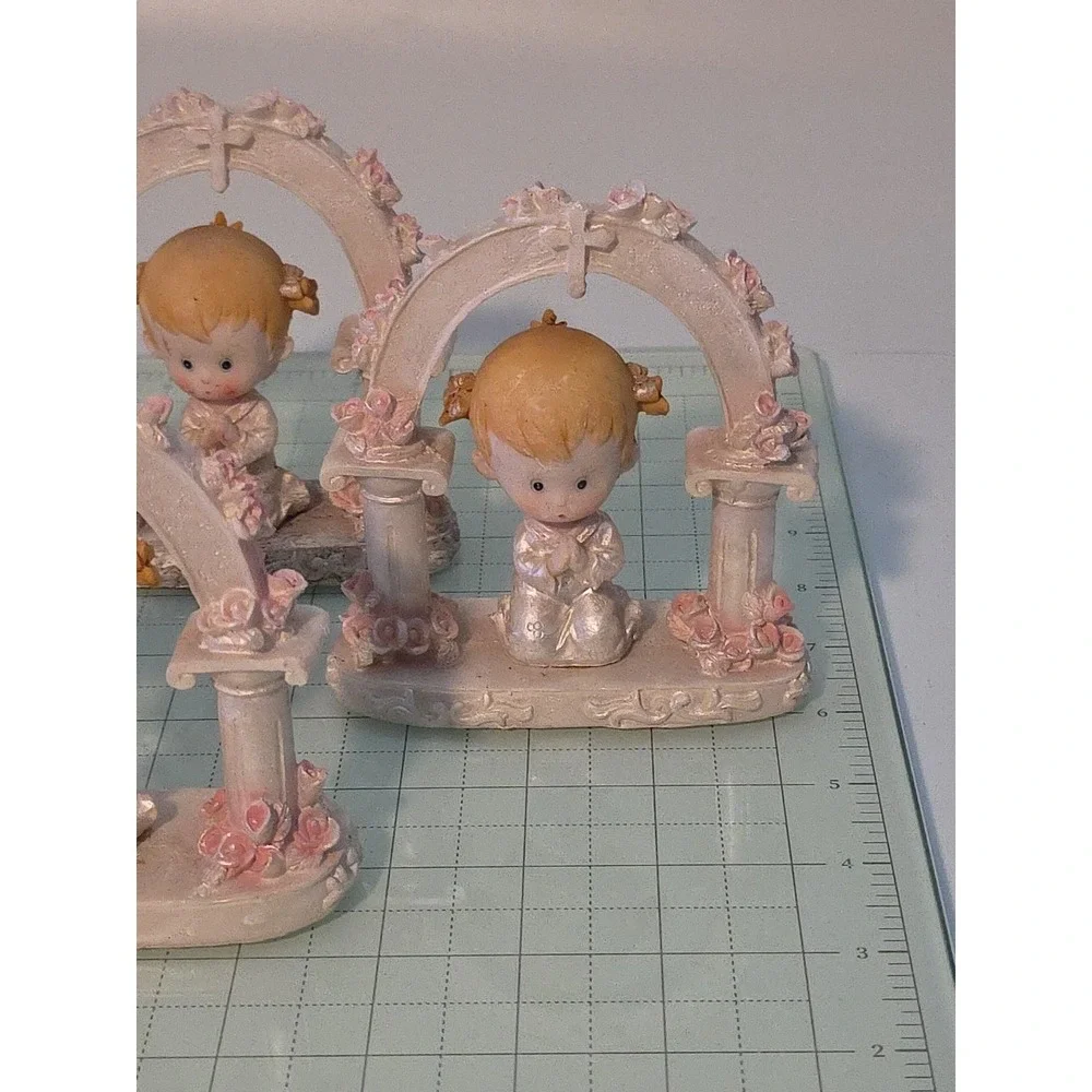 Praying Child Under Arch Baptism Christening With Pink Roses Set‎ Of 5